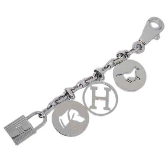 Hermes Amulet Bull Lock Key Holder Bag Charm Silver Small Good 1 - Picture 1 of 4